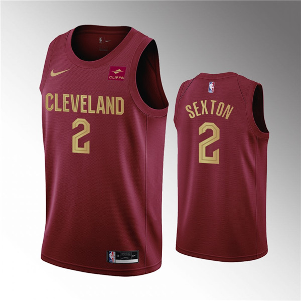 Men's Cleveland Cavaliers #2 Collin Sexton Wine Icon Edition Stitched Basketball Jersey - Click Image to Close